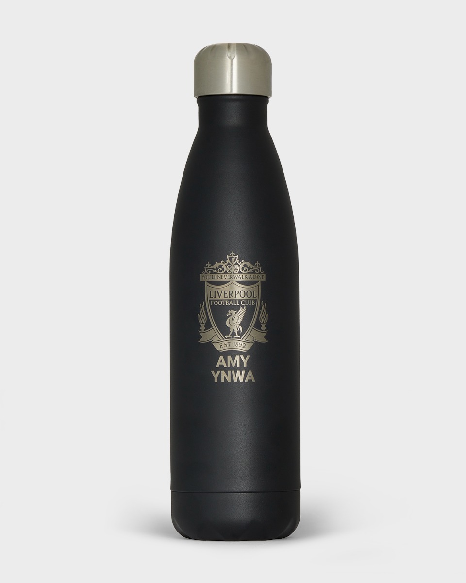 LFC Crest Personalised Black Stainless Steel Water Bottle OS