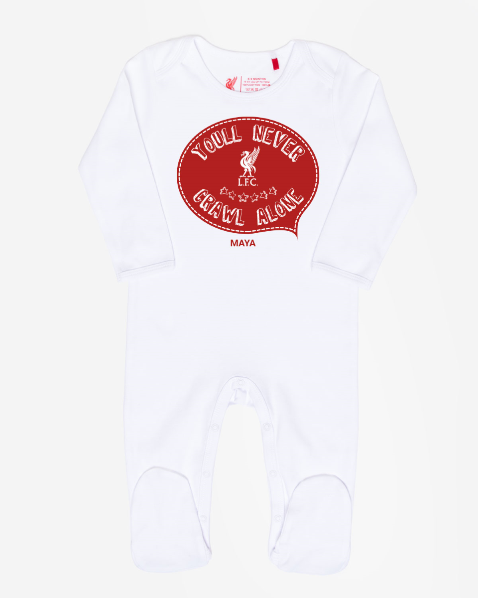 LFC Baby Personalised You'll Never Crawl Alone Sleepsuit White 9-12