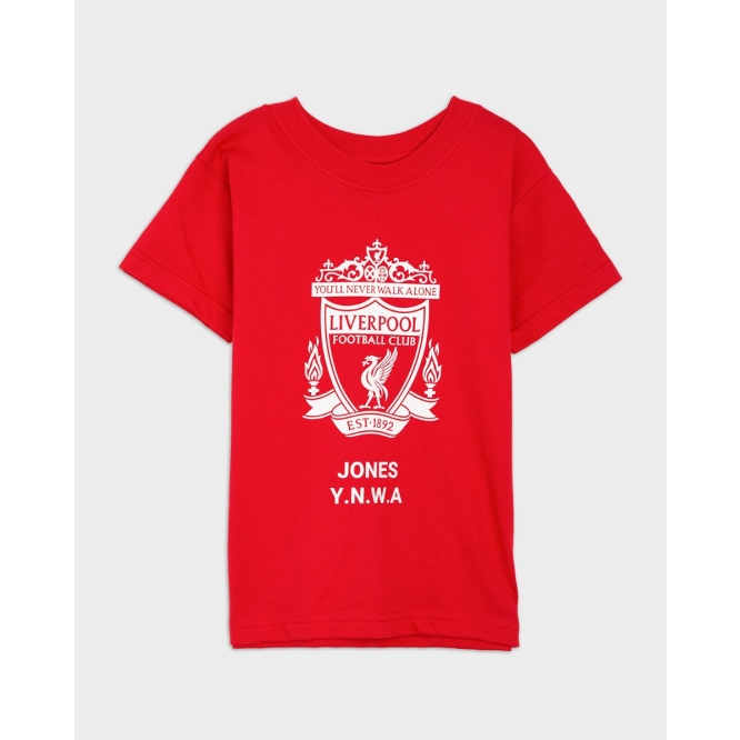 LFC Junior White Crest Personalised Red Tee 9-10
