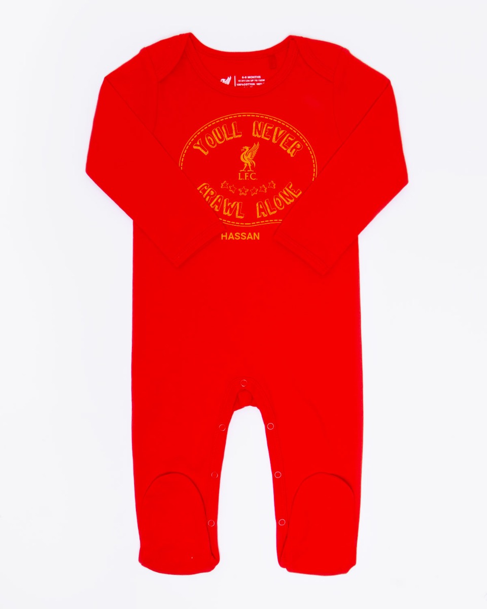LFC Baby Personalised You'll Never Crawl Alone Sleepsuit Red NB
